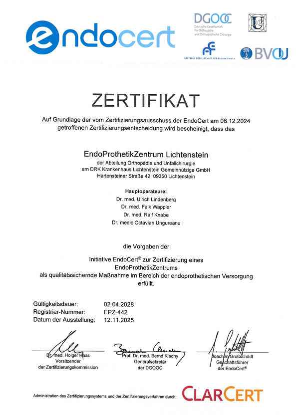 endoCert - Zertifziertes Endoprothetikzentrum